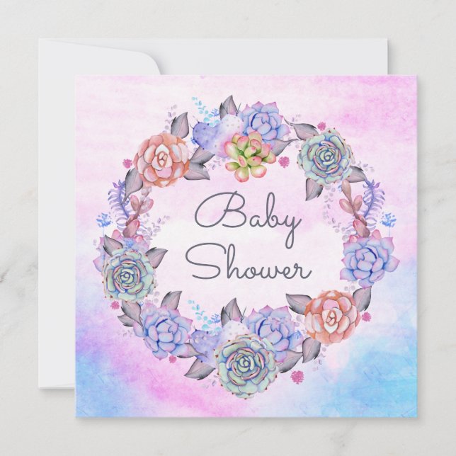 Invitación Guirnalda azul rosada Baby Shower de los (Anverso)