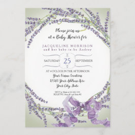 Invitación guirnalda Baby Shower de la flor de la lavanda