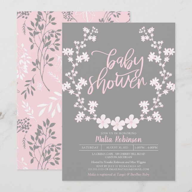 Invitación Guirnalda Baby Shower floral de la respiración del (Anverso / Reverso)