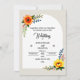 Invitación guirnalda botánica naranja amarilla