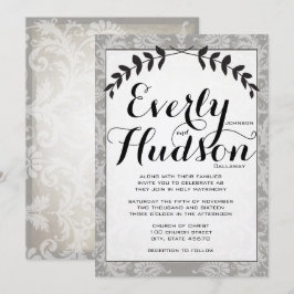 Invitación Guirnalda Caligráfica Damasco Papel Marrón Boda