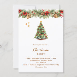 Invitación Guirnalda de árbol lazos rojos Fiesta de Navidad