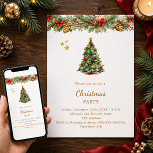 Invitación Guirnalda de árbol lazos rojos Fiesta de Navidad