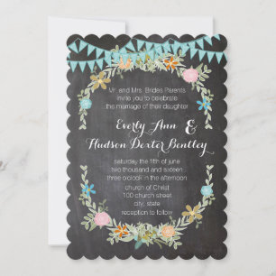 Invitación Guirnalda de banderines de menta para pizarra para