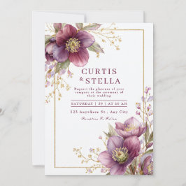 Invitación Guirnalda de boda con brillo dorado de Hellebore c