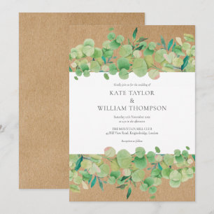 Invitación Guirnalda de boda de eucalipto rústico verde