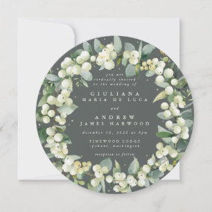 Invitación Guirnalda de boda de Snowberry verde redondo + Euc