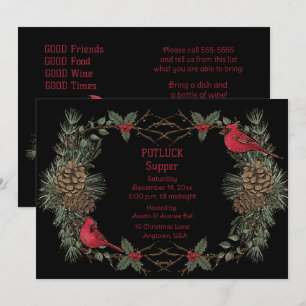 Invitación Guirnalda de Cardenal Rojo Cena de Navidad de Comp
