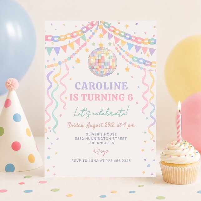 Invitación Guirnalda de cumpleaños disco caprichoso retro pas (Subido por el creador)