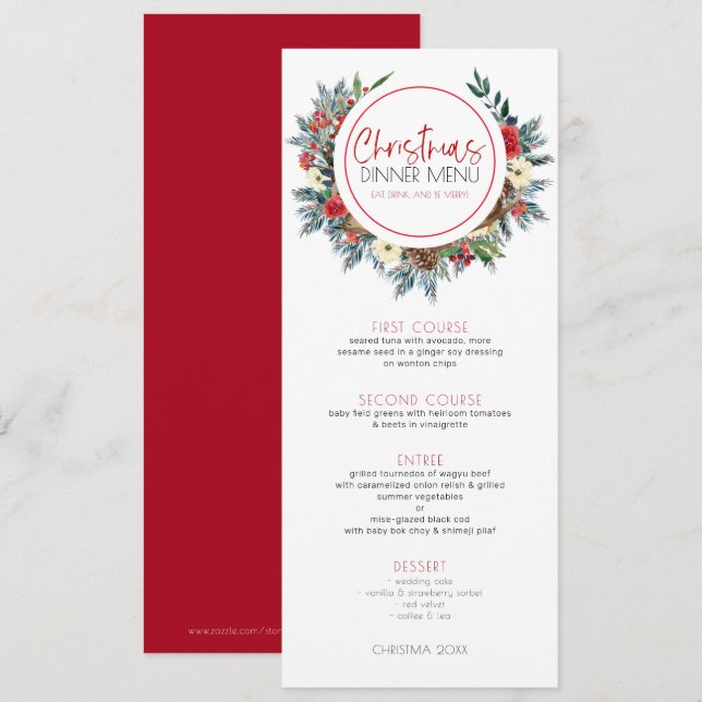 Invitación Guirnalda de flores de Navidad con cuernos de cier (Anverso / Reverso)