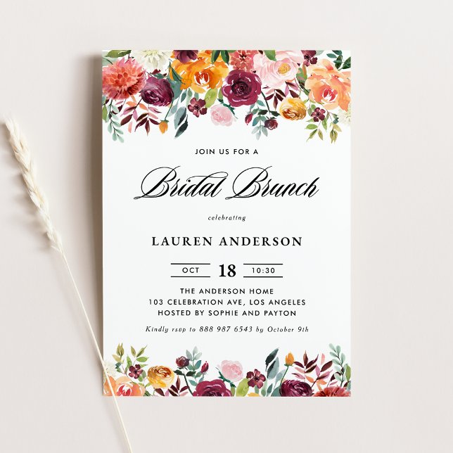 Invitación Guirnalda de flores de otoño en acuarela para desa (Subido por el creador)