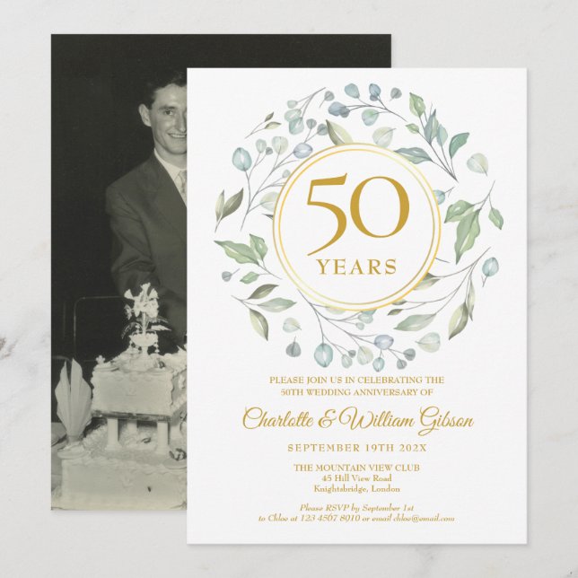 Invitación Guirnalda de fotos del 50 aniversario de bodas de  (Anverso / Reverso)