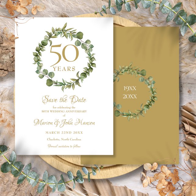 Invitación Guirnalda de guardado de fecha para el 50º anivers (50th Wedding Anniversary Save the Date Garland Invitation)