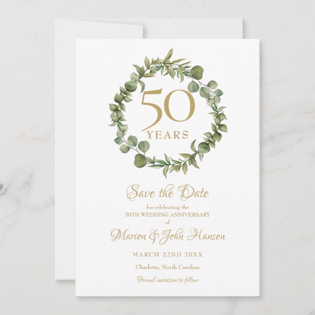 Invitación Guirnalda de guardado de fecha para el 50º anivers (Anverso)