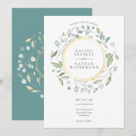 Invitación Guirnalda de laurel de vegetación geométrica dorad