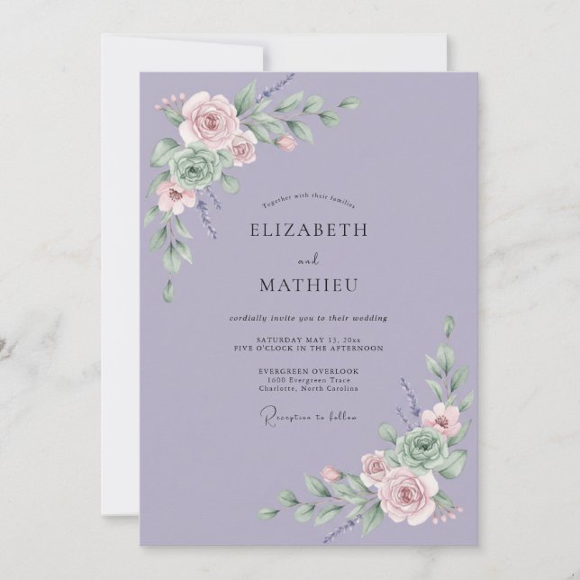 Invitación Guirnalda de lavanda floreciendo boda (Anverso)