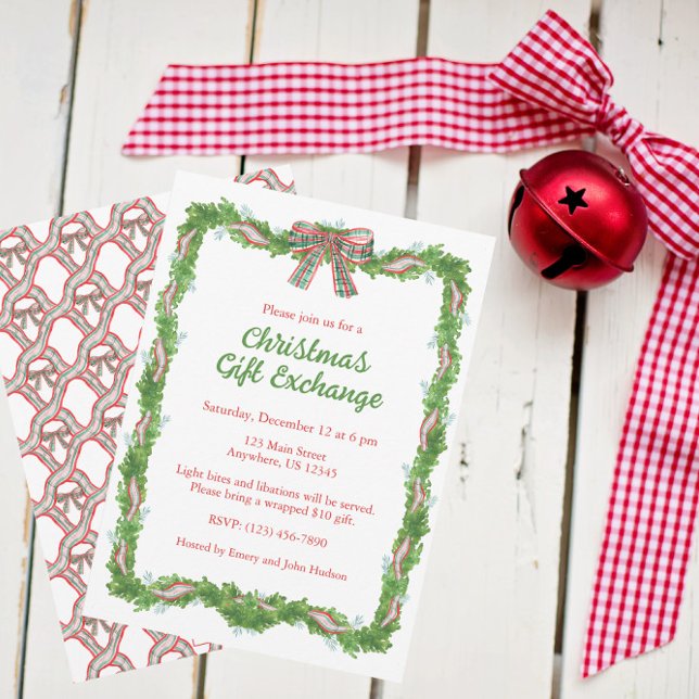 Invitación Guirnalda de lazo de cuadros acuarela Navidad (Subido por el creador)