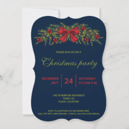 Invitación Guirnalda de Navidad con un lazo rojo - Fiesta de