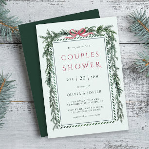 Invitación Guirnalda de pino de Navidad para duchas de pareja
