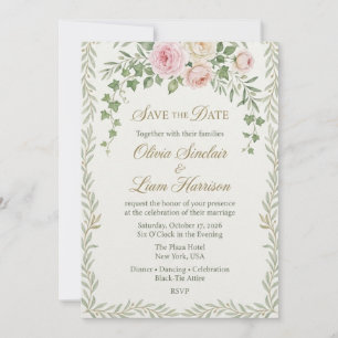 Invitación Guirnalda de Rosa y Hiedra Sonrosada Elegante Salv