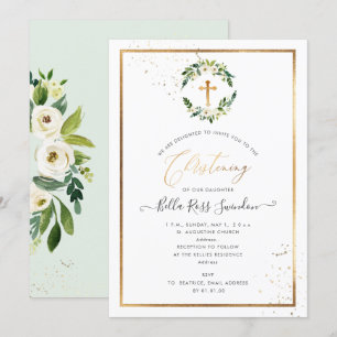 Invitación Guirnalda de rosas blancas acuarela de vegetación 