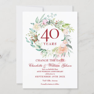 Invitación Guirnalda de rosas para cambiar la fecha del 40 an