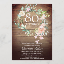 Invitación Guirnalda de Rosas Rústicas Monograma 80 Cumpleaño