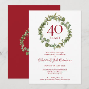 Invitación Guirnalda de vegetación verde del 40º aniversario