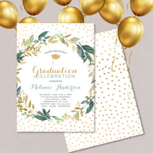 Invitación Guirnalda de verde de oro falso + graduación de co