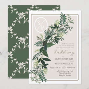 Invitación Guirnalda de Verde Elegante Helechos y Bayas