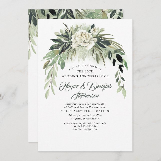 Invitación Guirnalda de Verdor Elegante Boda Aniversario Fies (Anverso / Reverso)