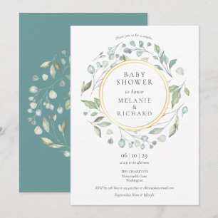 Invitación Guirnalda de Verdor Hoja de Oro para Baby Shower d