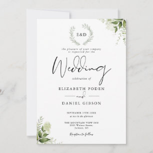 Invitación Guirnalda De Verdor Monograma Boda