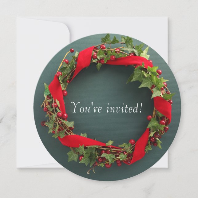 Invitación Guirnalda del navidad con la cinta del terciopelo (Anverso)
