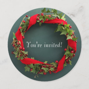 Invitación Guirnalda del navidad con la cinta del terciopelo