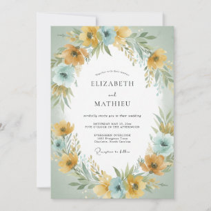 Invitación Guirnalda Floral Amarillo Salvia Boda