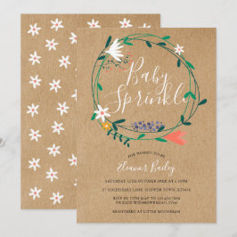 Invitación Guirnalda floral Baby Sprinkle Rústico Kraft Boho