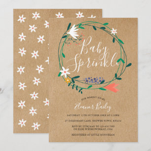 Invitación Guirnalda floral Baby Sprinkle Rústico Kraft Boho