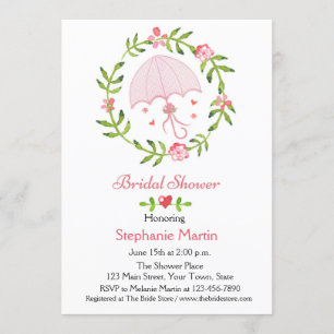 Invitación Guirnalda floral con el paraguas rosado, ducha