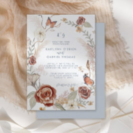 Invitación Guirnalda floral de flor silvestre azul mariposa f