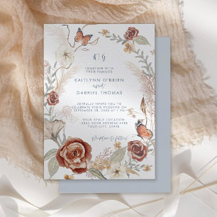 Invitación Guirnalda floral de flor silvestre azul mariposa f