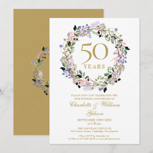 Invitación Guirnalda floral de lavanda 50 aniversario de boda