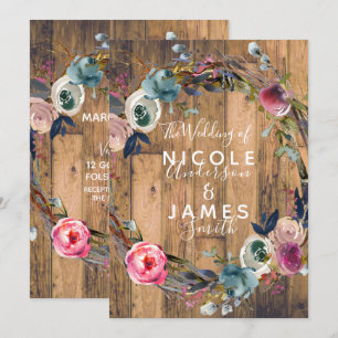 Invitación Guirnalda floral de palo de madera rústica Boda bo