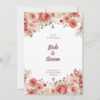 Invitación Guirnalda floral de peonía rosa polvorienta con ac