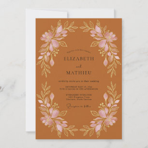 Invitación Guirnalda floral de terracota romance boda