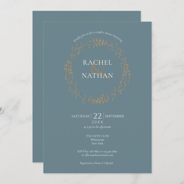 Invitación Guirnalda floral delicada | Fiesta de parejas (Anverso / Reverso)