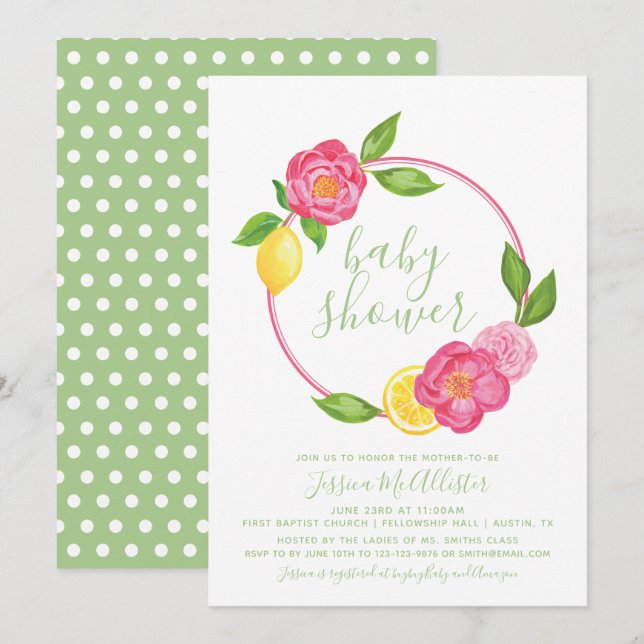 Invitación Guirnalda floral el | Baby Shower de la fruta (Anverso / Reverso)