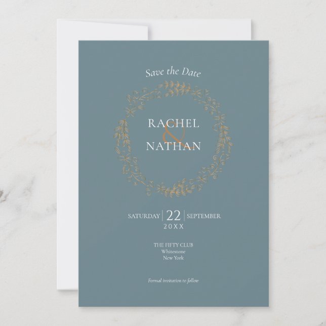 Invitación Guirnalda floral elegante | Guarde la fecha (Anverso)