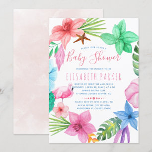 Invitación Guirnalda floral rosa tropical hawaiana baby showe