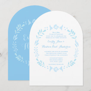 Invitación Guirnalda floral rústica arte popular boda azul